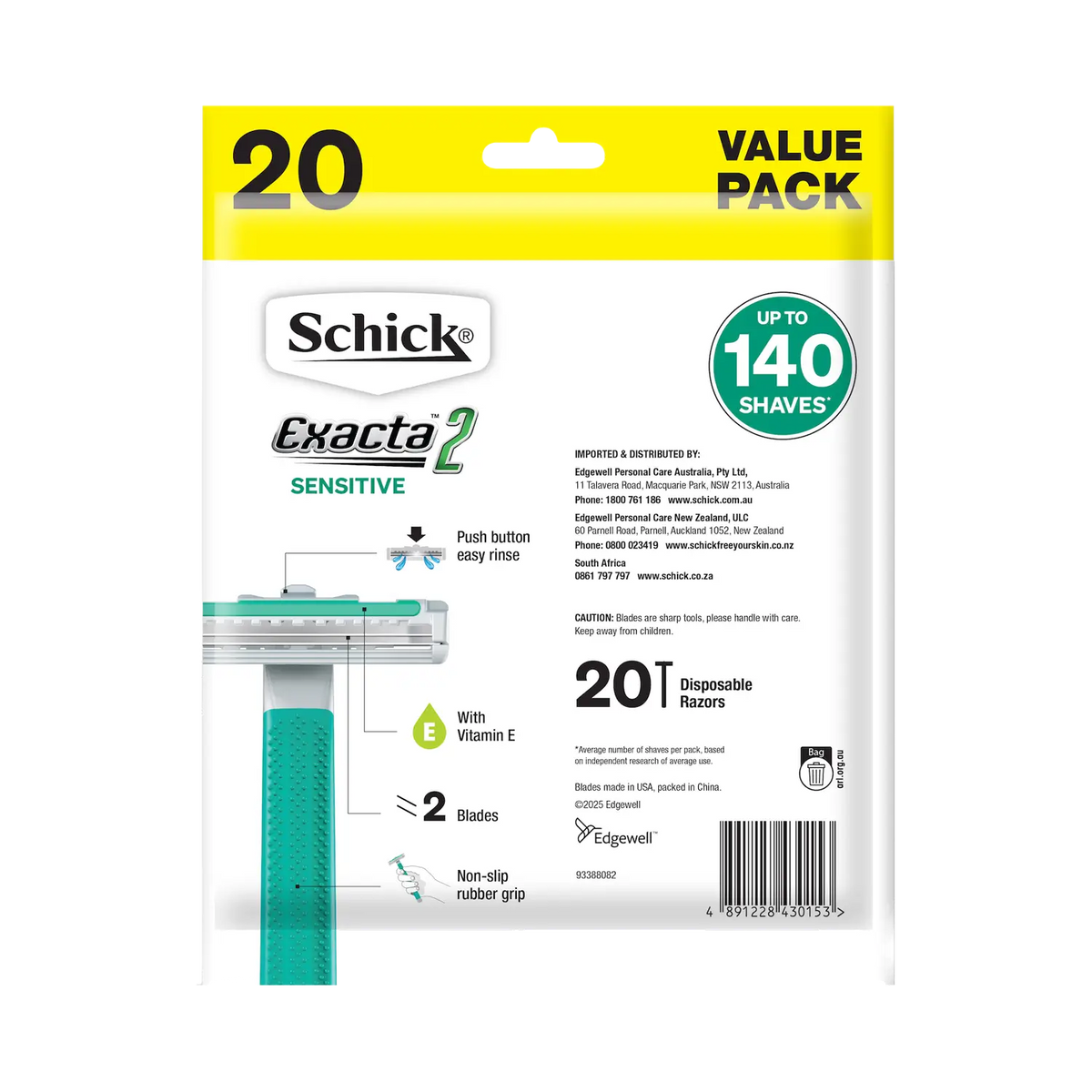 Exacta 2 Sensitive Men's Disposable Razor 20pk