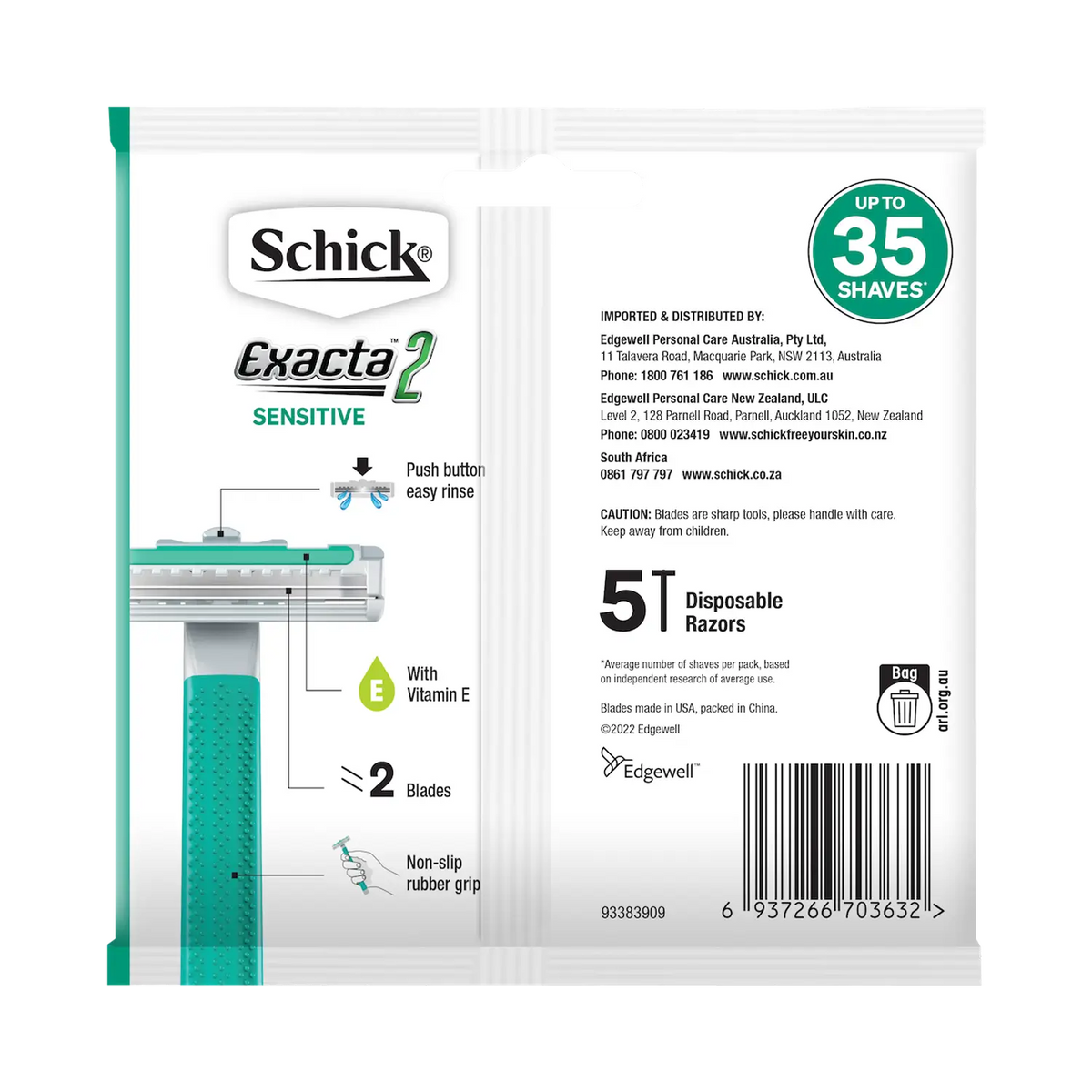 Exacta 2 Sensitive Men's Disposable Razor 5pk