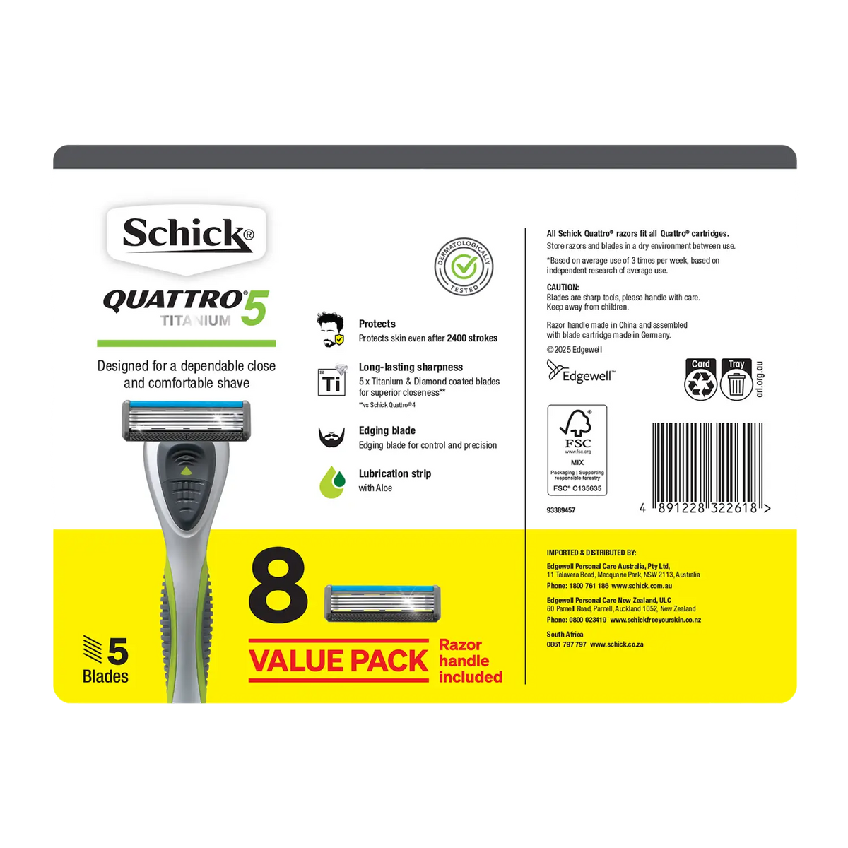 Quattro 5 Men's Razor Handle + 8 Cartridges