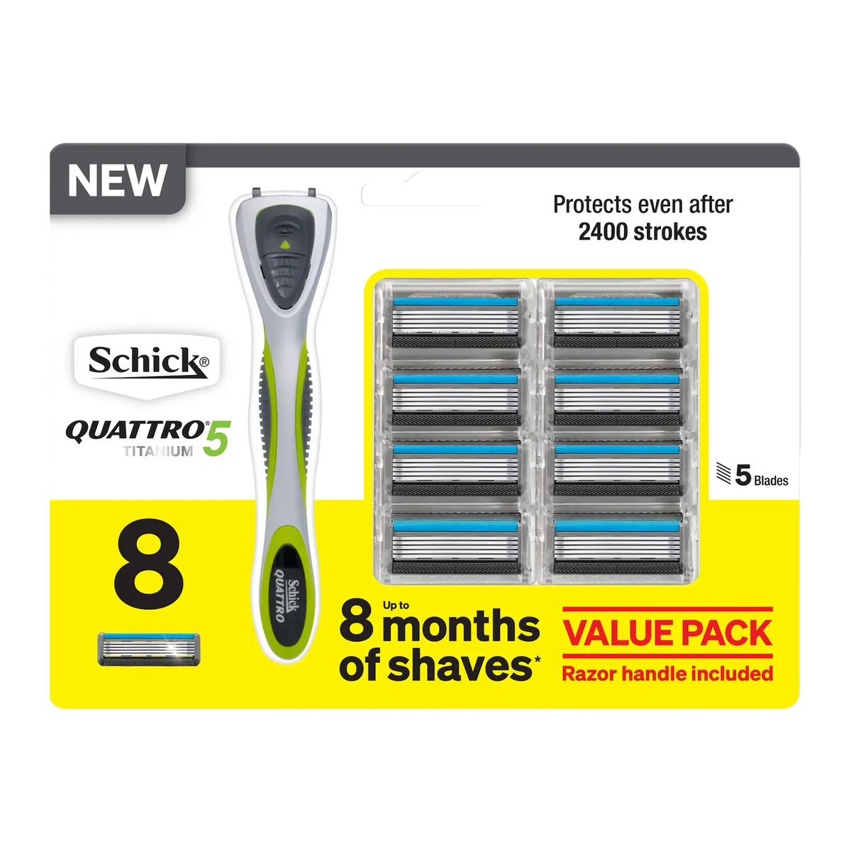 Quattro 5 Men's Razor Handle + 8 Cartridges