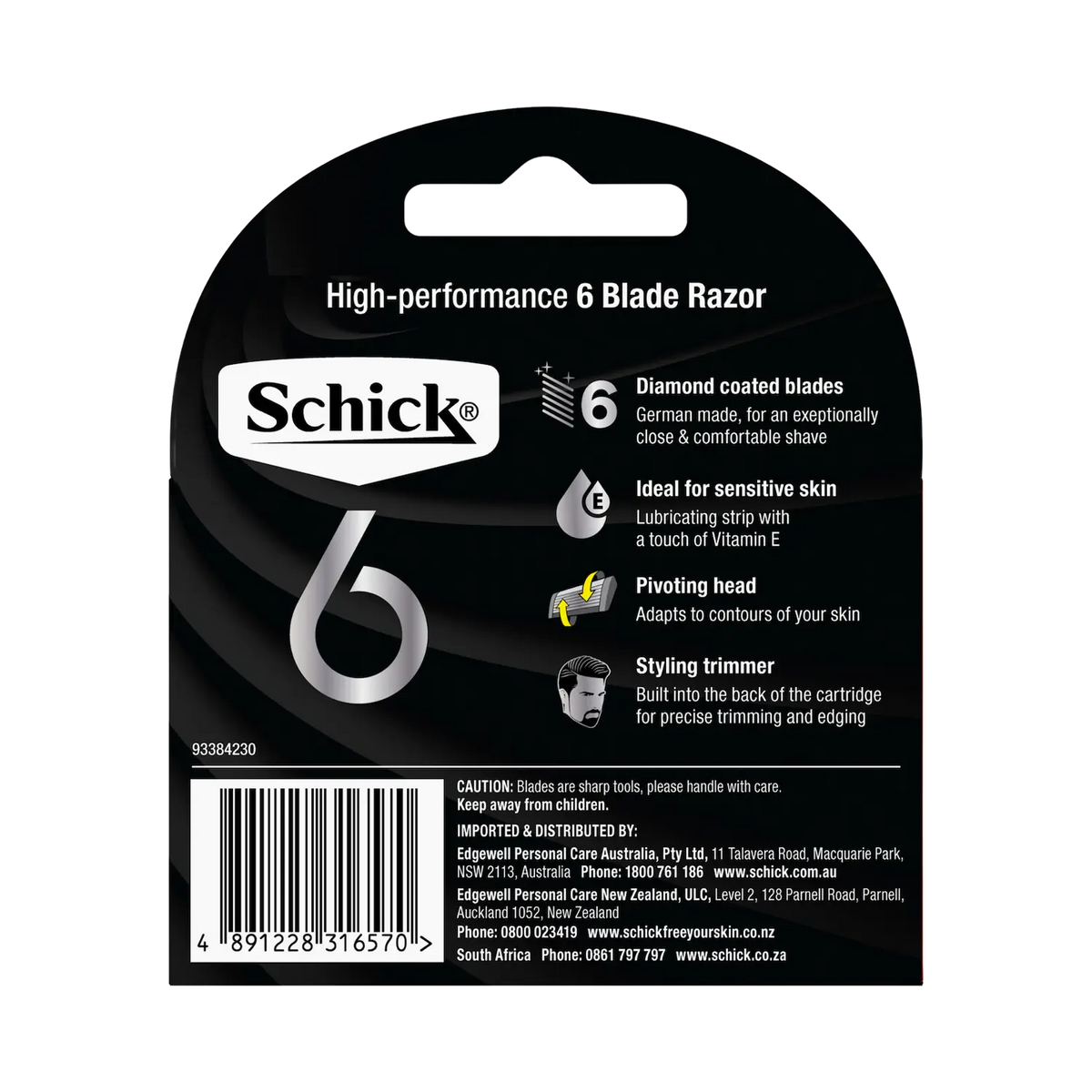 Schick 6 Men's Razor Blade Refills 4pk