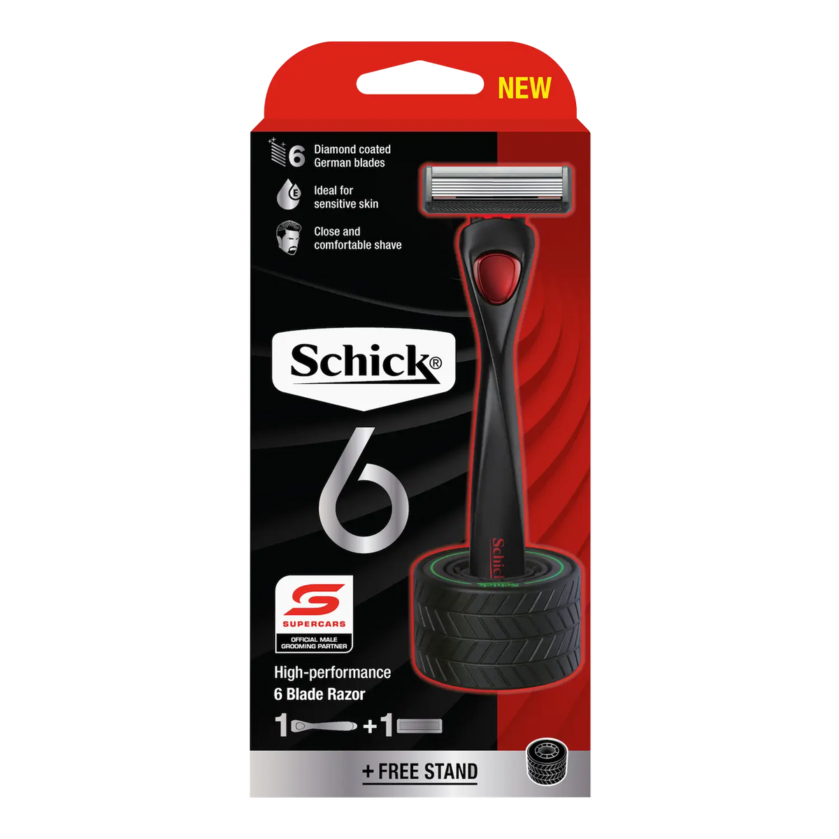 Schick 6 Men's Razor Handle + 1 Cartridge