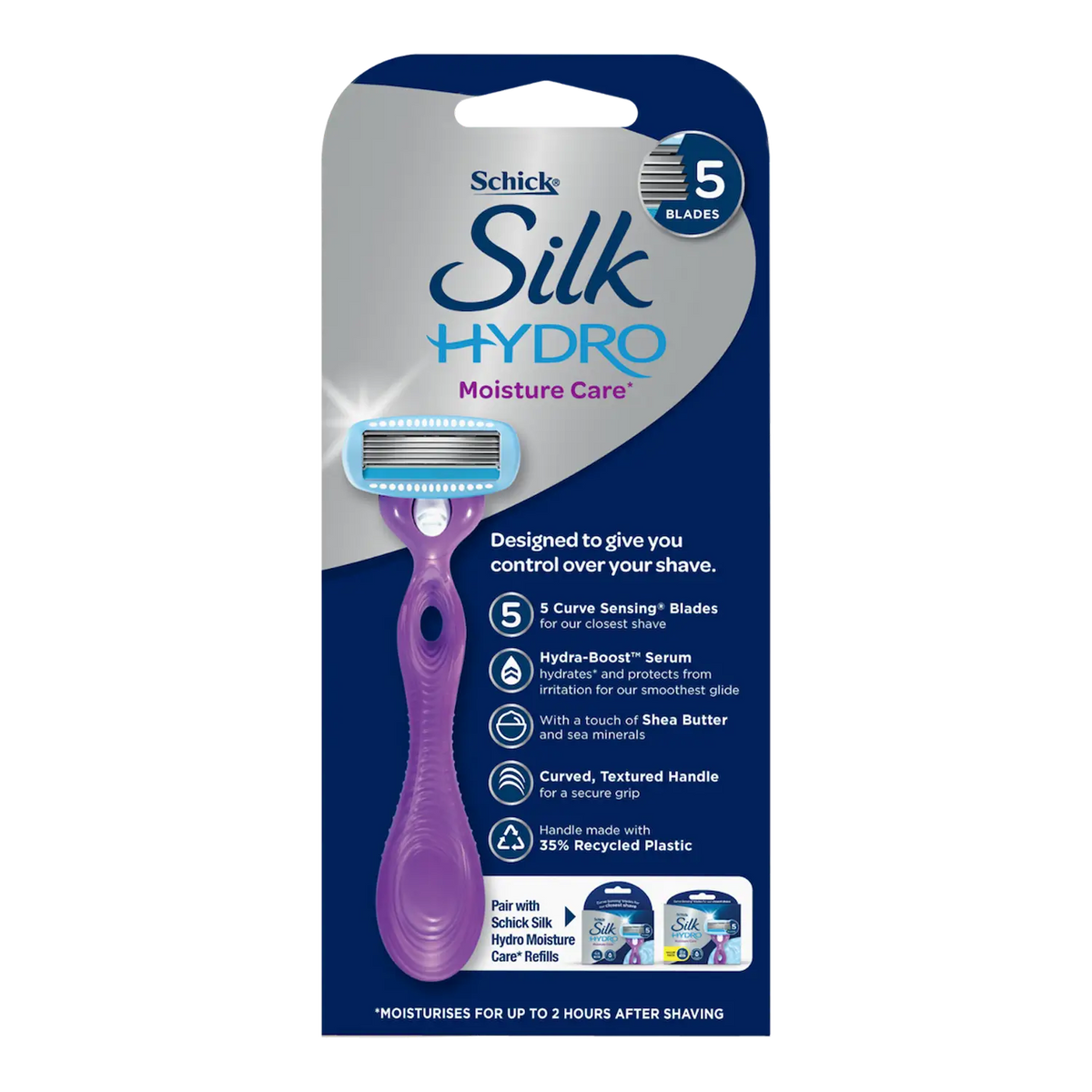 Silk Hydro Moisture Care Razor Handle + 2 Cartridges