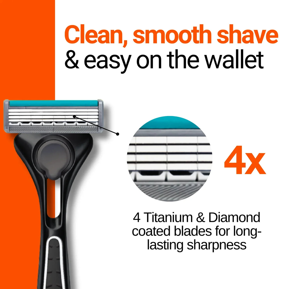 Quattro 4 Titanium Men's Razor Handle + 5 Cartridges